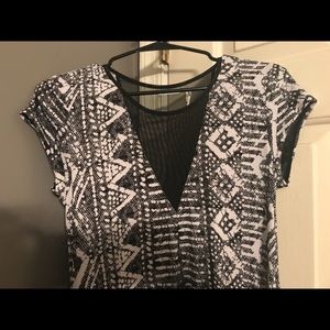 Black and white dress with sheer cut outs.